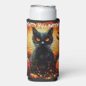 Black Cat Bats Pumpkins Whimsical Personalized Seltzer Blikjeskoeler (Seltzer Voorkant)