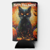 Black Cat Bats Pumpkins Whimsical Personalized Seltzer Blikjeskoeler (Achterkant)
