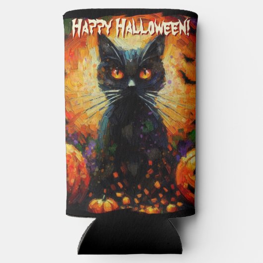 Black Cat Bats Pumpkins Whimsical Personalized Seltzer Blikjeskoeler (Achterkant)