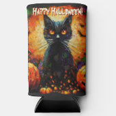Black Cat Bats Pumpkins Whimsical Personalized Seltzer Blikjeskoeler (Voorkant)