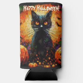 Black Cat Bats Pumpkins Whimsical Personalized Seltzer Blikjeskoeler
