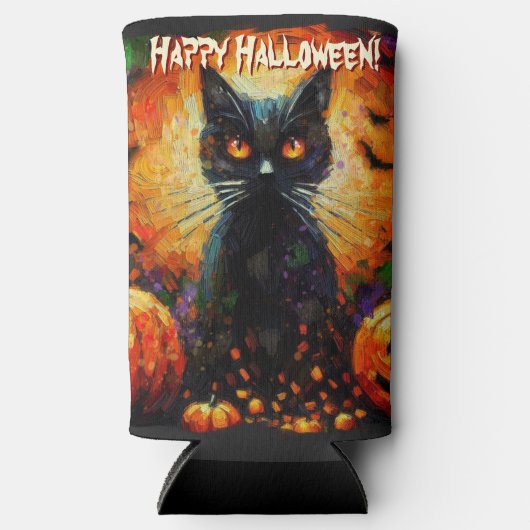 Black Cat Bats Pumpkins Whimsical Personalized Seltzer Blikjeskoeler (Voorkant)