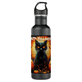 Black Cat Bats Pumpkins Whimsical Personalized Waterfles