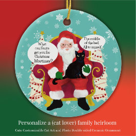 Black Cat Bezoeken Santa Funny Custom Foto Keramisch Ornament