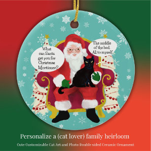 Black Cat Bezoeken Santa Funny Custom Foto Keramisch Ornament