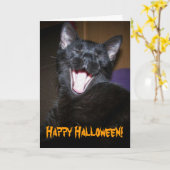 Black Cat Big Yawn Happy Halloween Greeting Kaart (Gele Bloem)