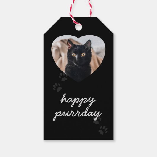 Black Cat Birthday Pet Photo Gift Label Cadeaulabel (Voorkant)
