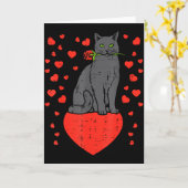 Black Cat Biting Rose Hearts Valentines Day Animal Kaart (Gele Bloem)