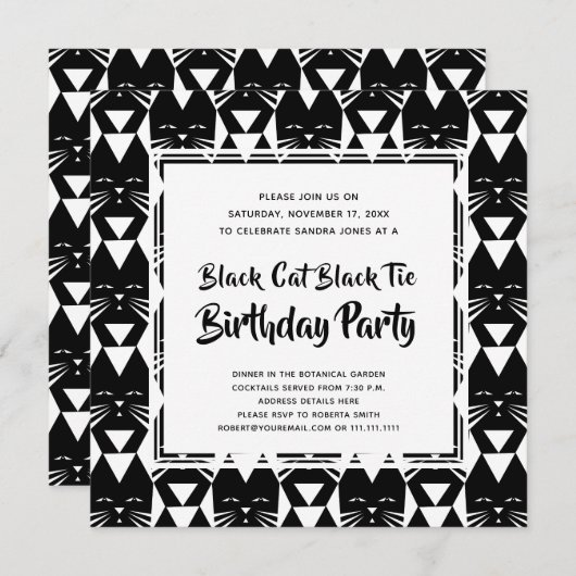 Black Cat Black Stropdas Funny Birthday Party Invi Kaart (Voorkant / Achterkant)