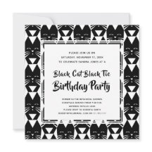 Black Cat Black Stropdas Funny Birthday Party Invi