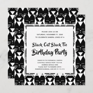 Black Cat Black Stropdas Funny Birthday Party Invi Kaart