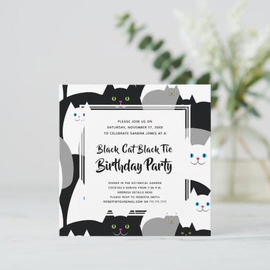 Black Cat Black Stropdas Grappig Verjaardagsfeest  Kaart (Staand voorkant)