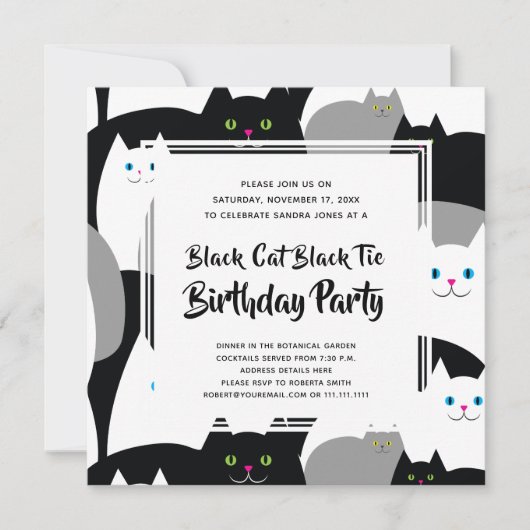 Black Cat Black Stropdas Grappig Verjaardagsfeest  Kaart (Voorkant)