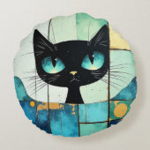 Black Cat Block art Rond Kussen (Achterkant)