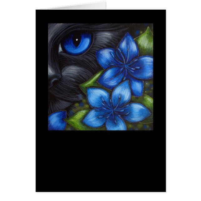 BLACK CAT - BLUE FLOWERS KLANTKaart (Voorkant)