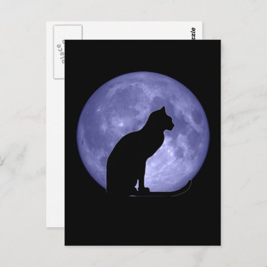 Black Cat Blue Moon Briefkaart (Voorkant / Achterkant)