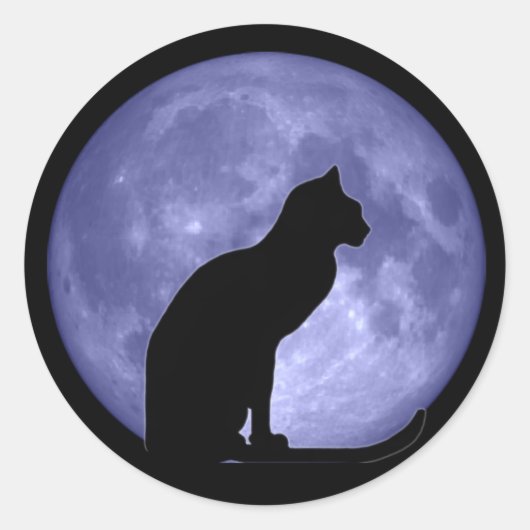 Black Cat Blue Moon Round Stickers (Voorkant)