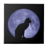 Black Cat Blue Moon Tile Trivet Tegeltje (Voorkant)
