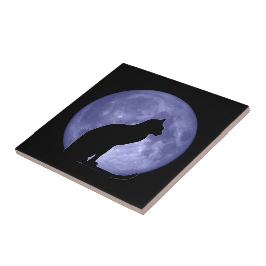 Black Cat Blue Moon Tile Trivet Tegeltje (Zijkant)