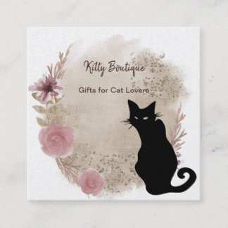 Black Cat Boho Waterverf Square Visitekaartje
