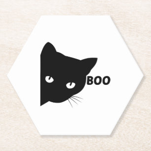 Black cat boo Halloween gift cats Kartonnen Onderzetters