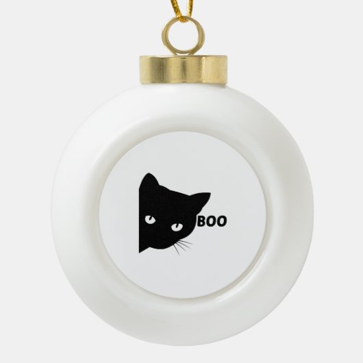 Black cat boo Halloween gift cats Keramische Bal Ornament (Voorkant)