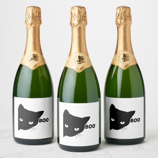 Black cat boo Halloween gift cats Sparkling Wijnetiket (Flessen)