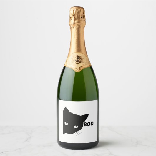 Black cat boo Halloween gift cats Sparkling Wijnetiket (Voorkant)