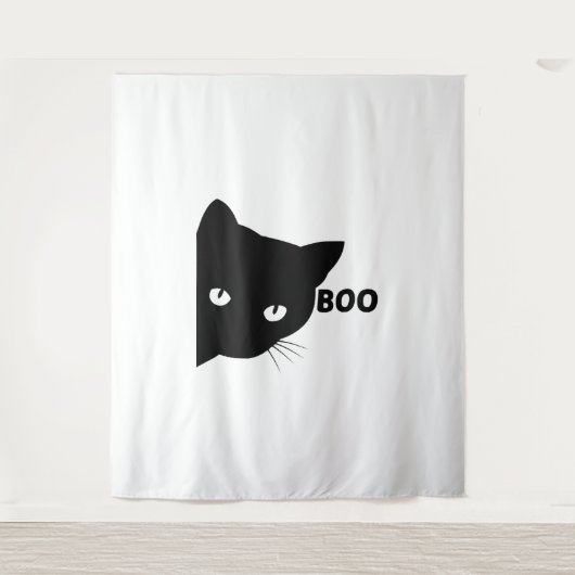 Black cat boo Halloween gift cats Wandkleed (Voorkant)