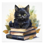Black Cat Book Stack Foto Afdruk (Voorkant)
