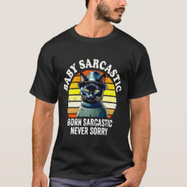 Black Cat Born Sarcastic Never Sorry Retro Sunset T-shirt