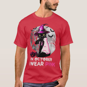 Black Cat Breast Cancer in oktober Draag ik roze h T-shirt
