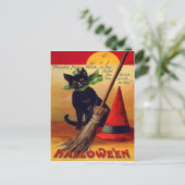 Black Cat Broom Pet Full Moon Briefkaart (Staand voorkant)