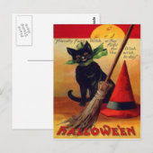Black Cat Broom Pet Full Moon Briefkaart (Voorkant / Achterkant)