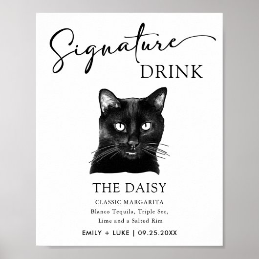 Black Cat bruiloft handtekening Drink teken Poster (Voorkant)