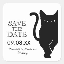 Black Cat Bruiloft Save The Date Vierkante Sticker