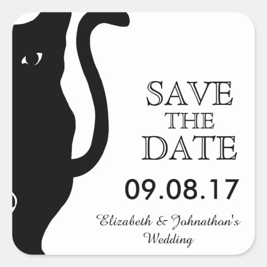 Black Cat Bruiloft Save The Date Vierkante Sticker (Voorkant)