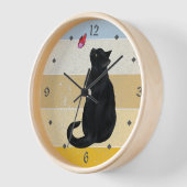 Black Cat Butterfly Retro Sunset Clock (Hoek)