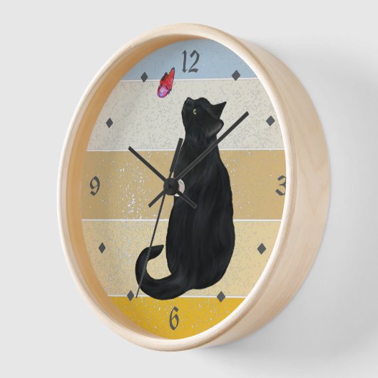 Black Cat Butterfly Retro Sunset Clock (Hoek)