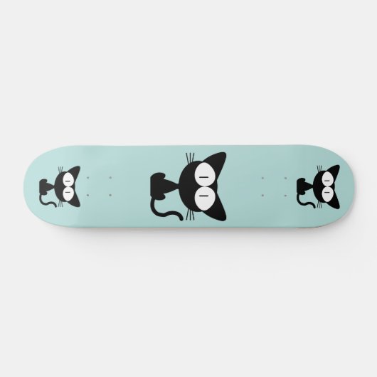 BLACK CAT CARTOON BLUE SKATEBOARD DECK (Horizontaal)