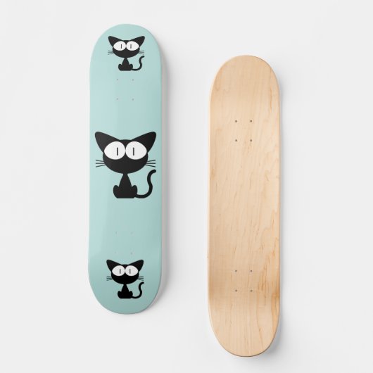 BLACK CAT CARTOON BLUE SKATEBOARD DECK (Voorkant)