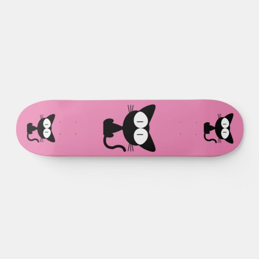 BLACK CAT CARTOON PINK SKATEBOARD DECK (Horizontaal)