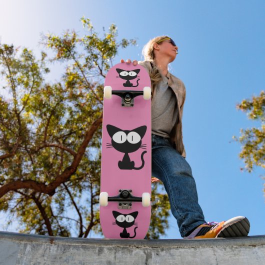 BLACK CAT CARTOON PINK SKATEBOARD DECK (Buiten 1)