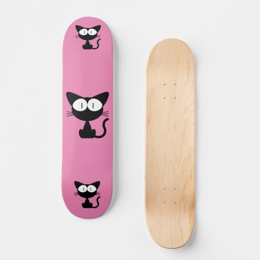 BLACK CAT CARTOON PINK SKATEBOARD DECK (Voorkant)