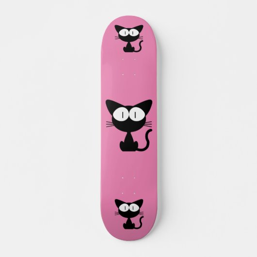 BLACK CAT CARTOON PINK SKATEBOARD DECK (Voorkant)
