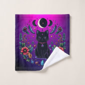Black Cat Celestial Mystical Purple Pink Bad Handdoek (Wasdoekje)