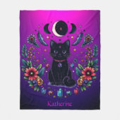 Black Cat Celestial Mystical Purple Pink Fleece Deken (Voorkant)