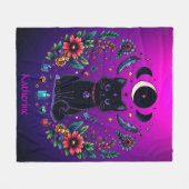 Black Cat Celestial Mystical Purple Pink Fleece Deken (Voorkant (Horizontaal))
