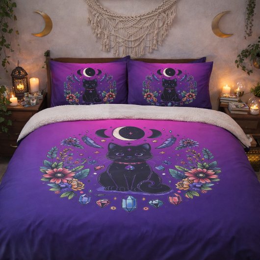 Black Cat Celestial Mystical Purple Pink Kussensloop
