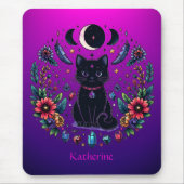 Black Cat Celestial Mystical Purple Pink Muismat (Voorkant)